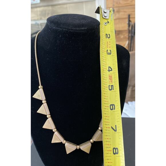 Gold Triangular Shaped Semi-precious Rose Quartz Inlay Necklace 16” 4” Extender - Picture 5 of 5